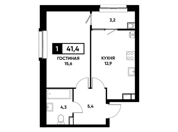 Планировка 1-комн 41,4 м²