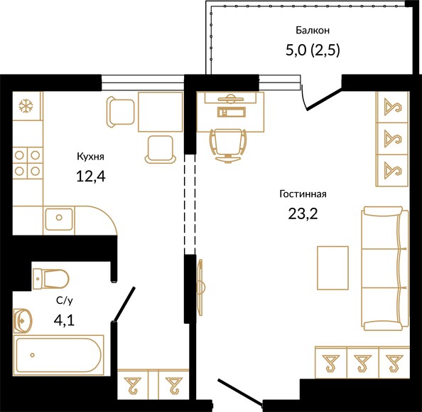 Планировка 1-комн 42,2 м²
