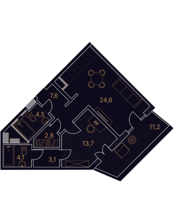 Планировка 2-комн 71,6 м²