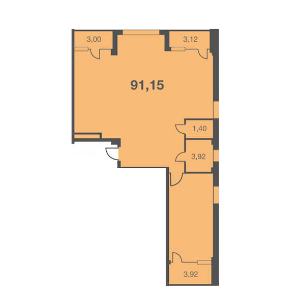 Планировка 3-комн 91,15 м²