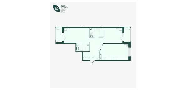 Планировка 2-комн 69,1, 69,2 м²
