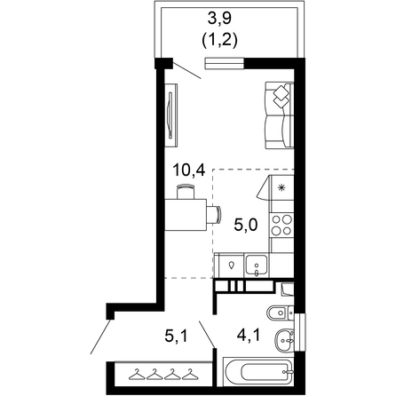 Планировка 1-комн 25,8 м²