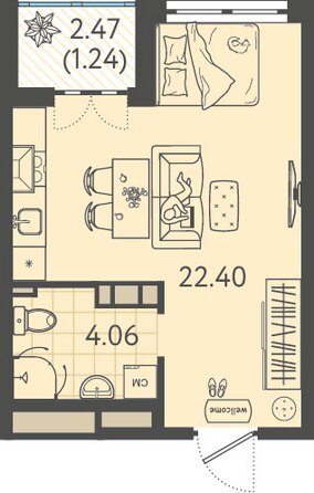 Планировка 1-комн 27,7 м²