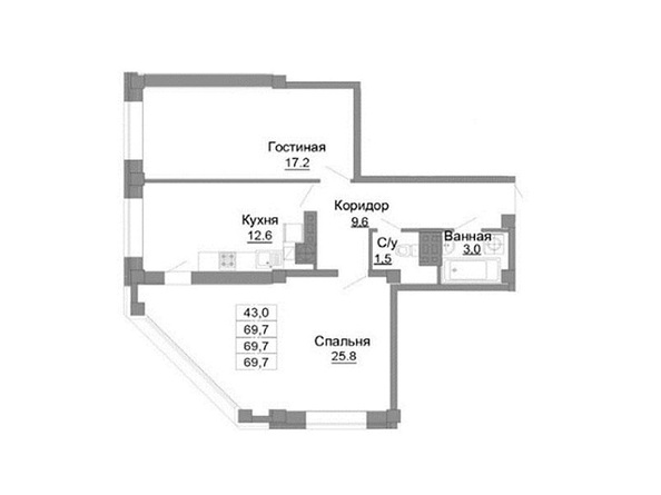Планировка 2-комн 69,7 м²