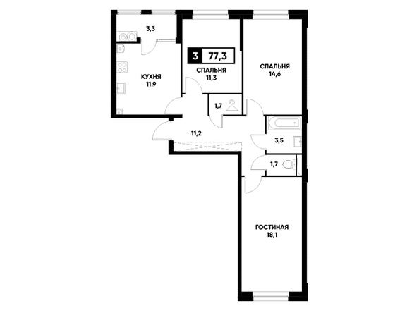 Планировка 3-комн 77,3 м²