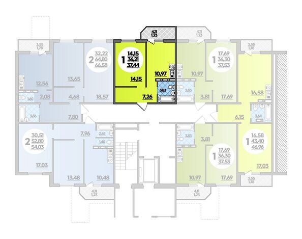 Планировка 1-комн 37,44 м²