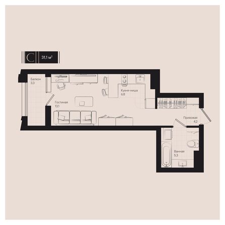 Планировка Студия 31,1 м²