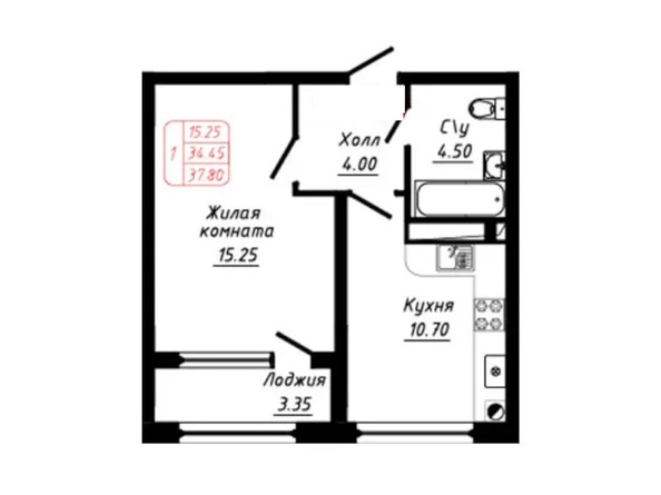 Планировка 1-комн 37,8 м²