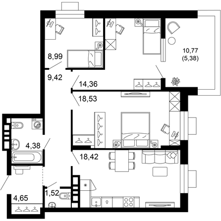 Планировка 3-комн 85,64 м²