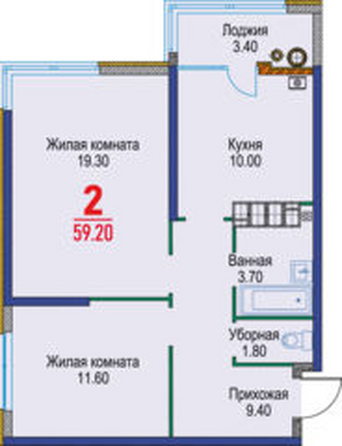 Планировка 2-комн 59,2 м²