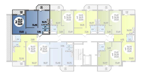 Планировка 2-комн 56,08 м²