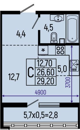 Планировка Студия 29, 29,2 м²