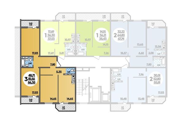 Планировка 3-комн 86,35 м²