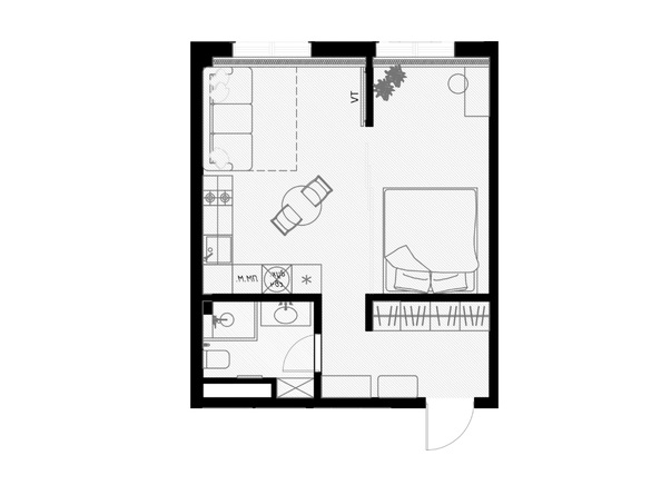 Планировка 1-комн 38,9 м²