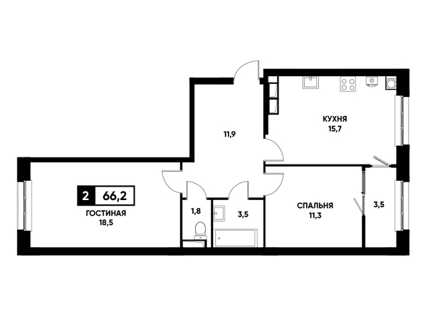 Планировка 2-комн 66,2 м²