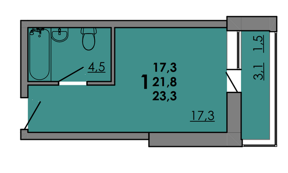 Планировка Студия 23,3 м²