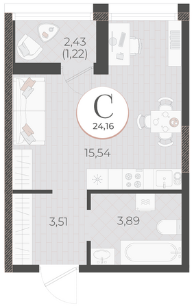 Планировка Студия 24,16 м²