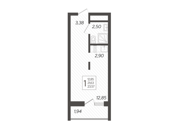 Планировка 1-комн 23,57 м²