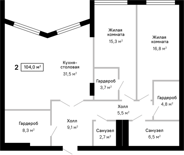 Планировка 3-комн 104 м²