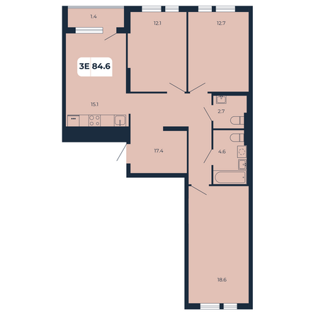 Планировка 3-комн 84,6 м²