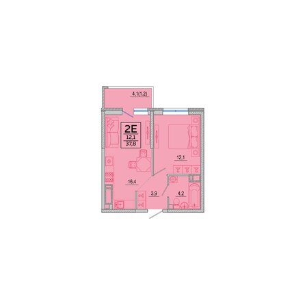 Планировка 1-комн 37,8 м²