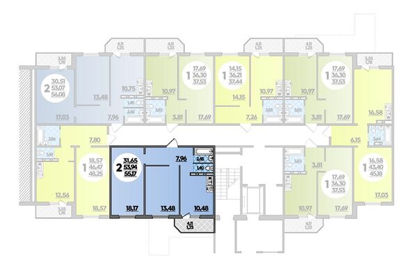 Планировка 2-комн 55,17 м²