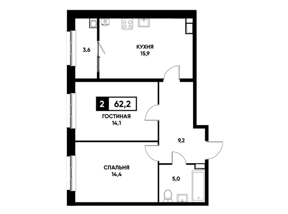 Планировка 2-комн 62,2 м²
