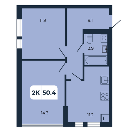 Планировка 2-комн 50,4 м²