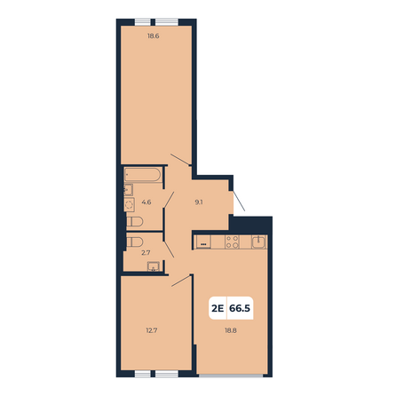 Планировка 2-комн 66,5 м²