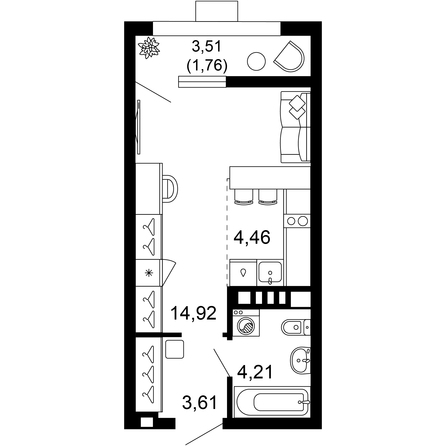 Планировка 1-комн 28,95 м²