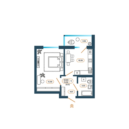 Планировка 1-комн 37,72 м²