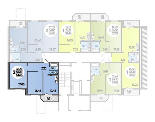 Планировка 2-комн 54,03 м²