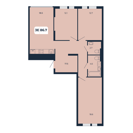 Планировка 3-комн 86,7 м²