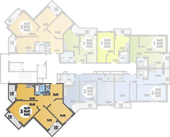 Планировка 3-комн 86 м²
