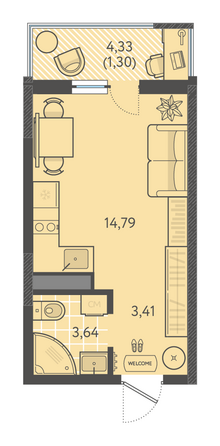 Планировка Студия 23,22 - 23,52 м²