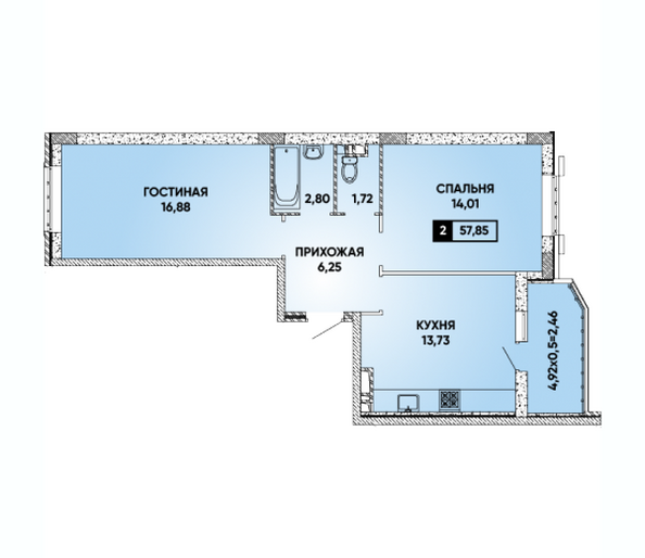 Планировка 2-комн 57,85 м²