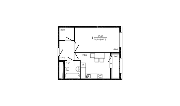Планировка 1-комн 41,1 м²