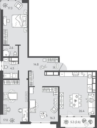 Планировка 3-комн 101,5 м²