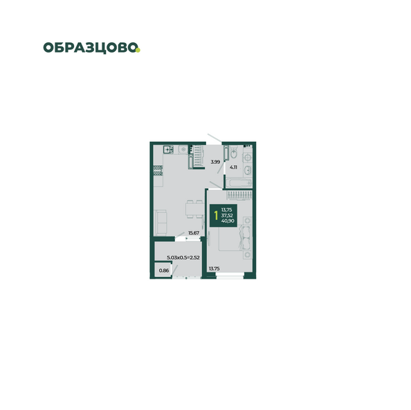Планировка 1-комн 40,9 м²