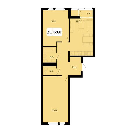 Планировка 2-комн 69,6 м²
