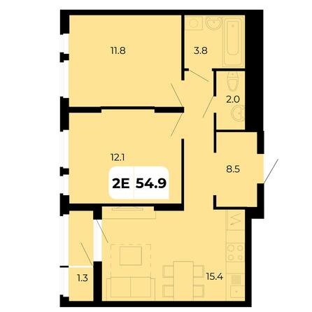 Планировка 2-комн 54,9 м²
