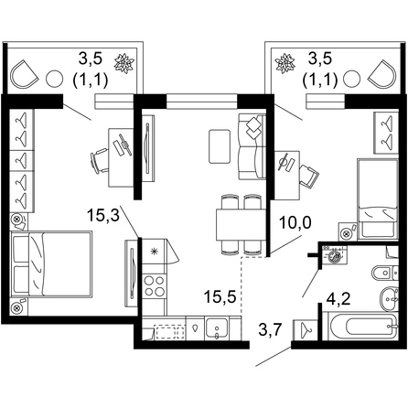 Планировка 2-комн 50,9 м²