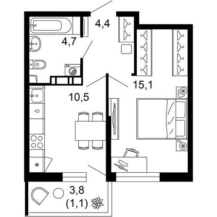 Планировка 1-комн 35,8 м²