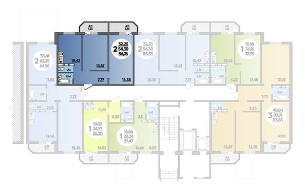 Планировка 2-комн 56,76 м²