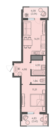 Планировка 1-комн 41,72 м²
