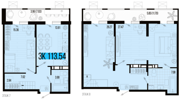 Планировка 3-комн 113,54 м²