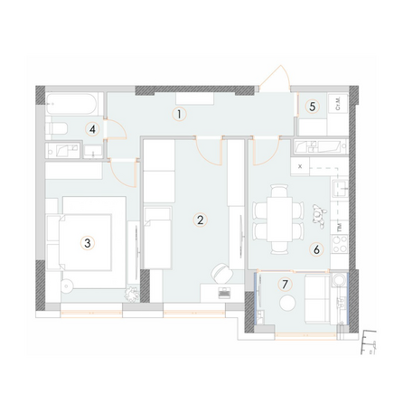 Планировка 2-комн 60,5, 60,8 м²