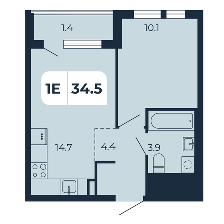 Планировка 1-комн 34,5 м²