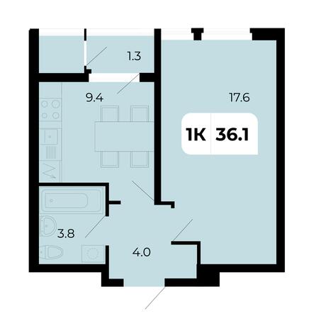 Планировка 1-комн 36,1 м²