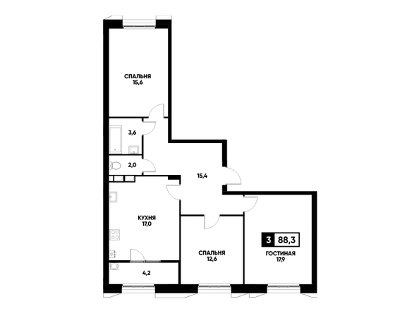 Планировка 3-комн 88,3, 88,5 м²